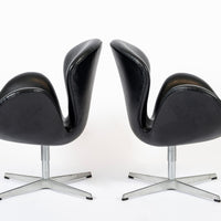 Mid Century Danish Black Leather Swan Chairs by Arne Jacobsen for Fritz Hansen