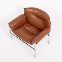 Mid Century Caramel Brown Leather Lounge Chairs by Stendig 1960s