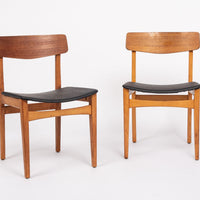 Mid Century Danish Teak Wood & Black Vinyl Dining Chairs