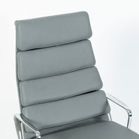 Eames Soft Pad Recliner with Ottoman for Herman Miller, Gray Leather Aluminum Group