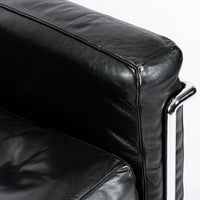 Authentic Cassina LC2 Black Leather Petit Lounge Chair by Le Corbusier, 4x Avail