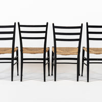 Vintage Mid Century Black Wood and Rush Wicker Dining Chairs