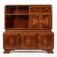 Antique Art Deco Burl Wood China Cabinet or Bar Cabinet with Drop-down Tabletop 1930s