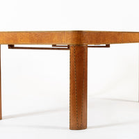 Antique Art Deco Macassar Ebony Wood Dining Table with Glass Top, 1940s
