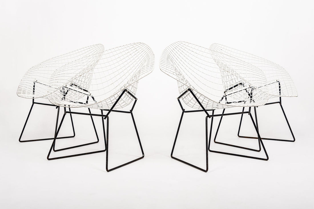 Mid Century White & Black Diamond Wire Chair by Bertoia for Knoll