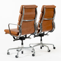 Pair Herman Miller Eames Tall Brown Leather Desk Chair Soft Pad