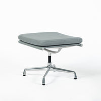 Pair Eames Soft Pad Recliners with Ottoman for Herman Miller, Gray Leather Aluminum Group
