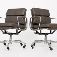 2000s Eames Herman Miller Gray Leather Desk Chairs Aluminum Group
