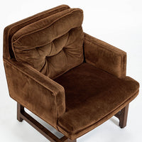 Pair of Mid-Century Brown Velvet Lounge Chairs Attributed to Edward Wormley, 1960s