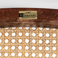 Mid Century Modern French Wood & Cane Wicker Chairs by Baumann