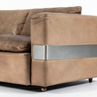 Mid Century German Distressed Brown Leather Sofa in the Style of Robert Haussmann