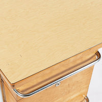 Kem Weber Trimline Desk for Heywood Wakefield, Mid Century Modern Birch and Chrome Office Desk, 1950s