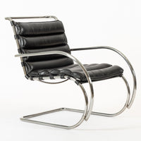 Mid Century MR Black Leather Arm Chairs by Mies van der Rohe for Knoll