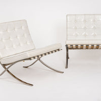 Mid Century White Barcelona Chairs by Mies van der Rohe for Knoll