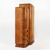 Antique Art Deco Elm Wood Mirrored Armoire Cabinet, 1940s