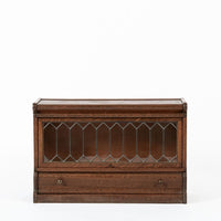 Antique Three Shelf Wood Barrister Bookcase Cabinet with Leaded Glass