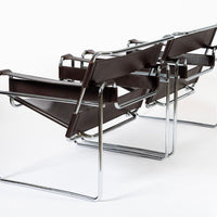 Mid Century Dark Brown Leather Wassily Arm Chairs by Marcel Breuer for Knoll, Signed, 1960s