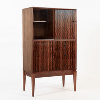 Mid Century Danish Modern Dark Wood Tall Cabinet