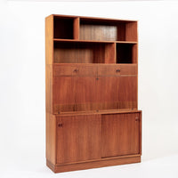 Mid Century Danish Teak Wood Drop-Down Secretary Desk Wall Unit