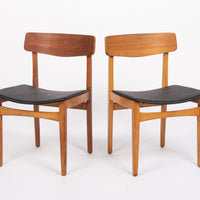 Mid Century Danish Teak Wood & Black Vinyl Dining Chairs