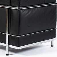Authentic Cassina LC2 Black Leather Petit Lounge Chair by Le Corbusier, 4x Avail