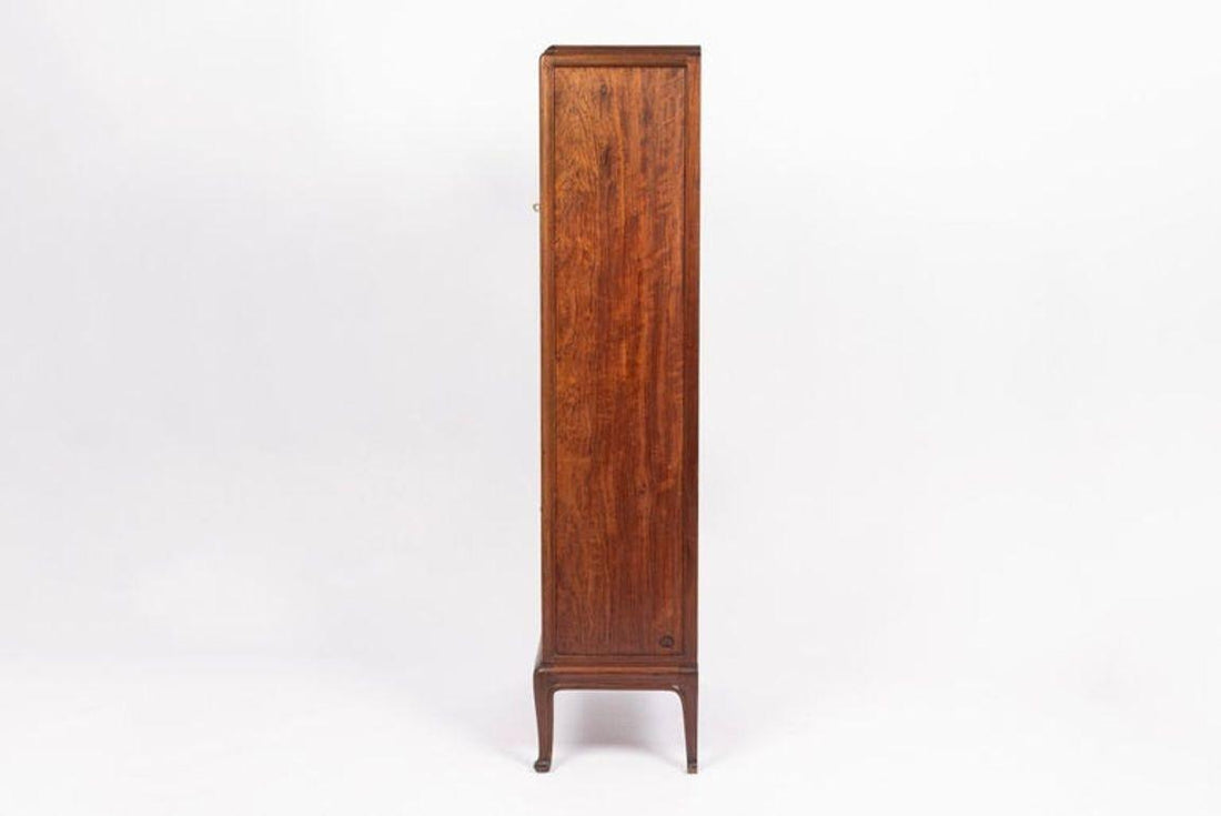 Antique Art Nouveau Inlaid Wooden Cabinet by Majorelle, France, Signed
