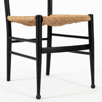 Vintage Mid Century Black Wood and Rush Wicker Dining Chairs