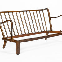 Danish Modern Solid Walnut Spindle Back Sofa in Schumacher Fabric, Circa 1960