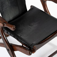 Mid Century Rosewood & Black Leather Folding Lounge Chair by Don Shoemaker