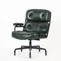 Pair Green Leather Time Life Office Chairs by Eames for Herman Miller 1996