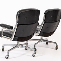 Pair Eames Herman Miller Time Life Black Leather Office Chairs 1980s