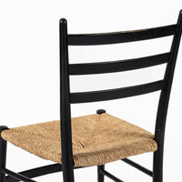 Vintage Mid Century Black Wood and Rush Wicker Dining Chair