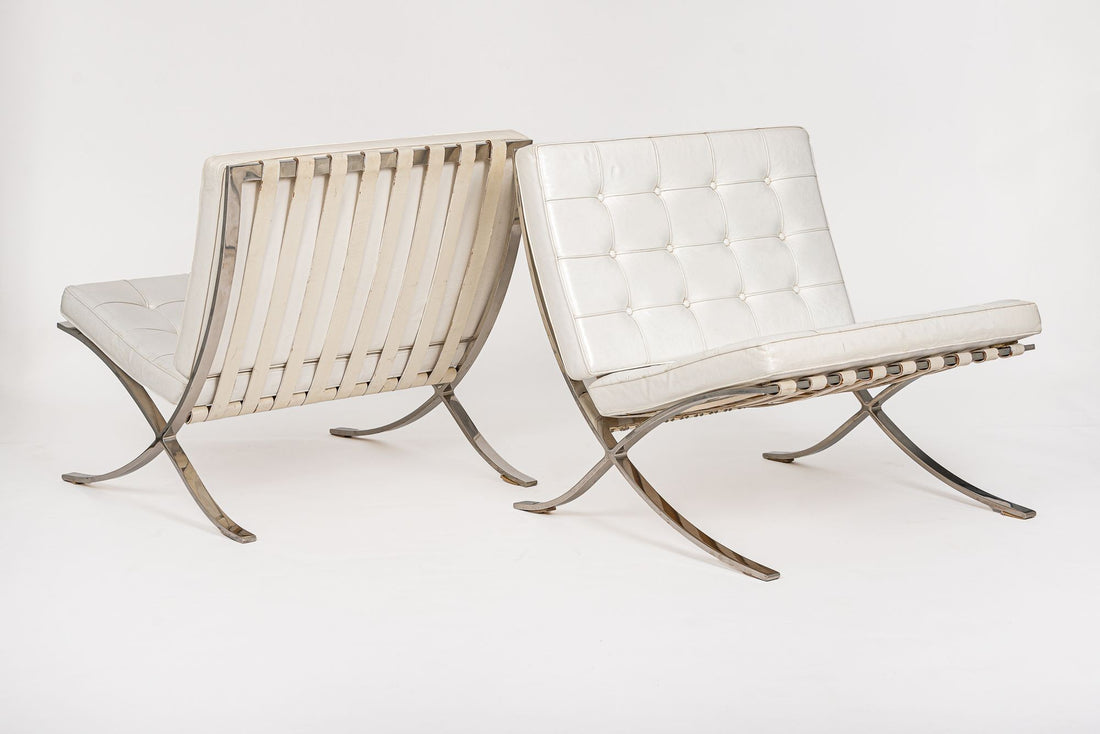 Mid Century White Barcelona Chairs by Mies van der Rohe for Knoll