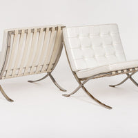 Mid Century White Barcelona Chairs by Mies van der Rohe for Knoll