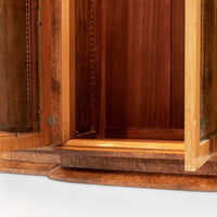 Antique Art Deco Elm Wood Mirrored Armoire Cabinet, 1940s