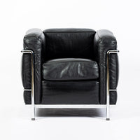 Pair of Cassina LC2 Black Leather Petit Lounge Chairs by Le Corbusier