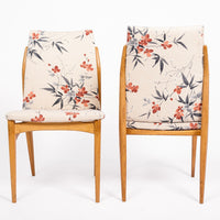 Vintage Mid Century Wood & Floral Fabric Side Chairs, 1950s
