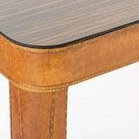 Antique Art Deco Macassar Ebony Wood Dining Table with Glass Top, 1940s
