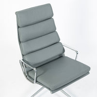 Pair Eames Soft Pad Recliners with Ottoman for Herman Miller, Gray Leather Aluminum Group