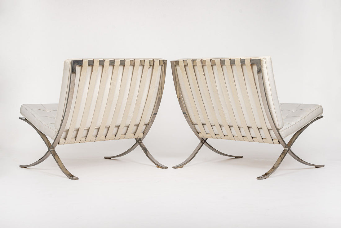Mid Century White Barcelona Chairs by Mies van der Rohe for Knoll