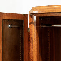 Antique Art Deco Elm Wood Mirrored Armoire Cabinet, 1940s
