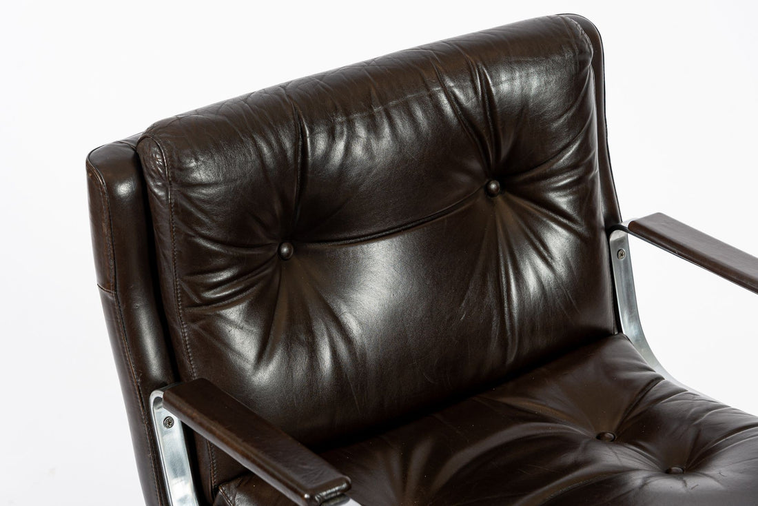 Mid Century French Brown Leather Lounge Chairs by Raphael Raffel 1970s