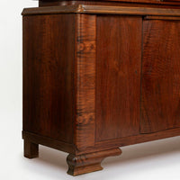 Art Deco Figured Walnut Sideboard Buffet or Bar Cabinet with Vitrine, circa 1930