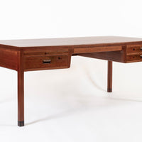 Large Mid Century Danish Modern Mahogany Wood Executive Desk