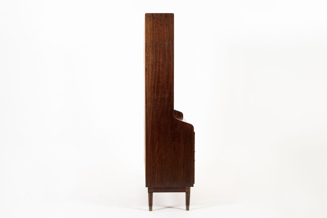 Mid Century Danish Walnut Wood Pull-Out Secretary Desk & Bookcase