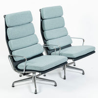 Eames Soft Pad Recliner for Herman Miller, Blue Gray Aluminum Group Lounge Chair