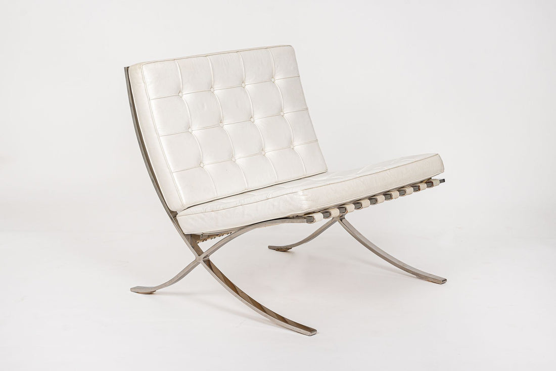 Mid Century White Barcelona Chairs by Mies van der Rohe for Knoll
