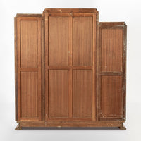 Antique Art Deco Elm Wood Mirrored Armoire Cabinet, 1940s