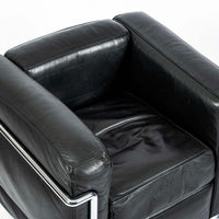 Pair of Cassina LC2 Black Leather Petit Lounge Chairs by Le Corbusier