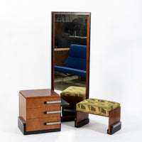 Antique Art Deco Wood Vanity Mirror & Stool by Donald Deskey for Widdicomb 1930s